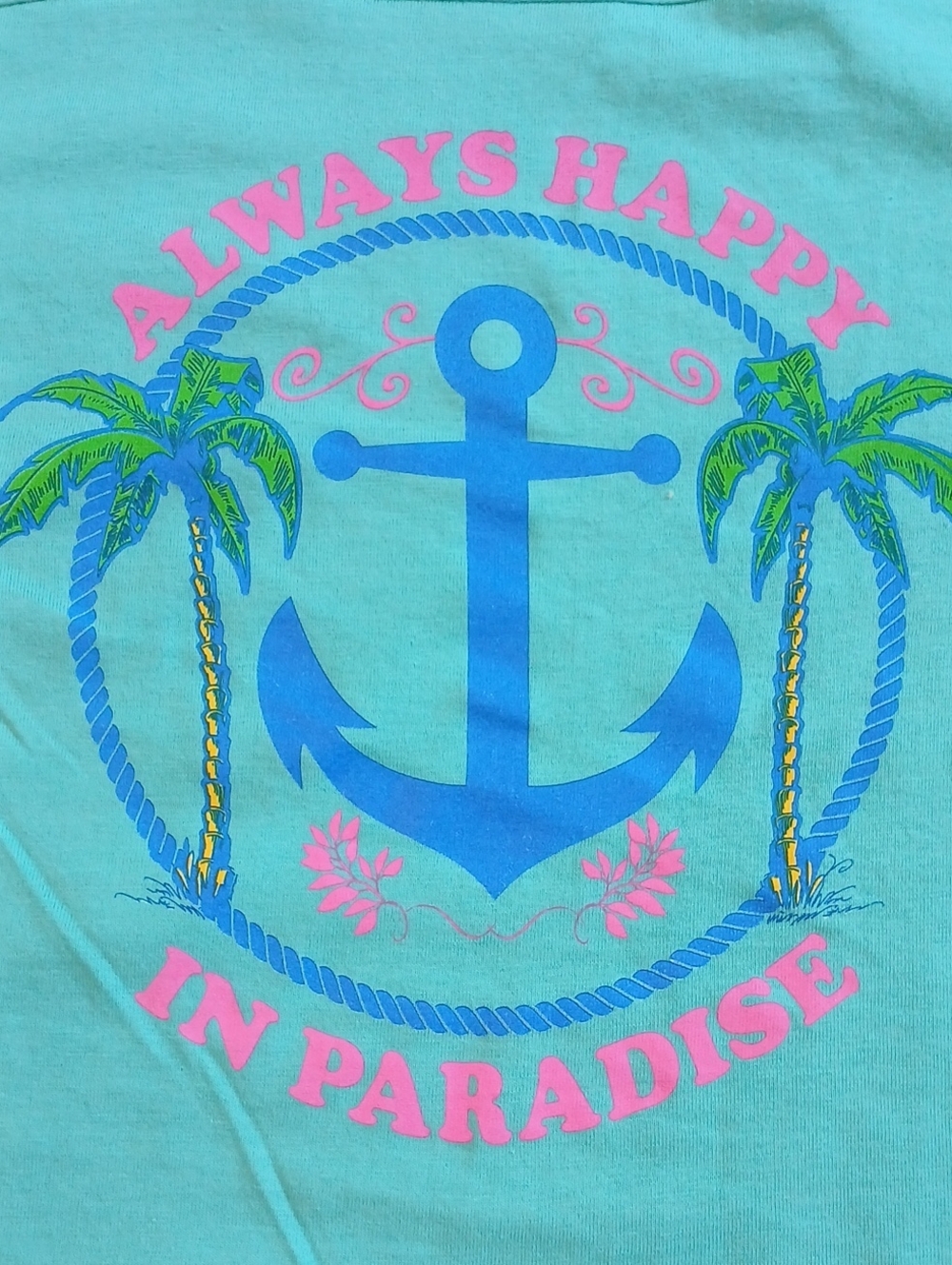 Royce Aqua Long Sleeve Women's T Shirt/Anchor & Always Happy Logo Medium A306